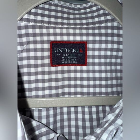 UNTUCKit Men's Grey and White Checkered Dress Shirt Size XLT - Picture 2 of 4